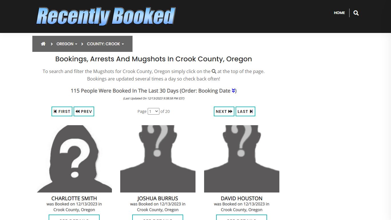 Recent bookings, Arrests, Mugshots in Crook County, Oregon